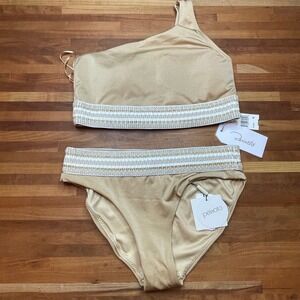 Peixoto Zoni One Shoulder Bikini set  Gold medium